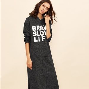 Black letter print Side slit hoodie dress fall New